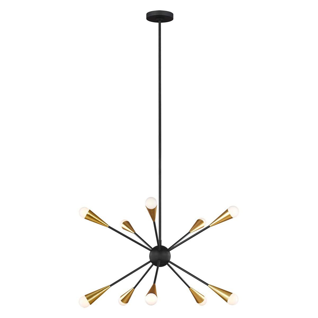 Candelabru Jax – 10 becuri, design Starburst Art Deco, Finisaj Midnight Black cu accente Burnished Brass