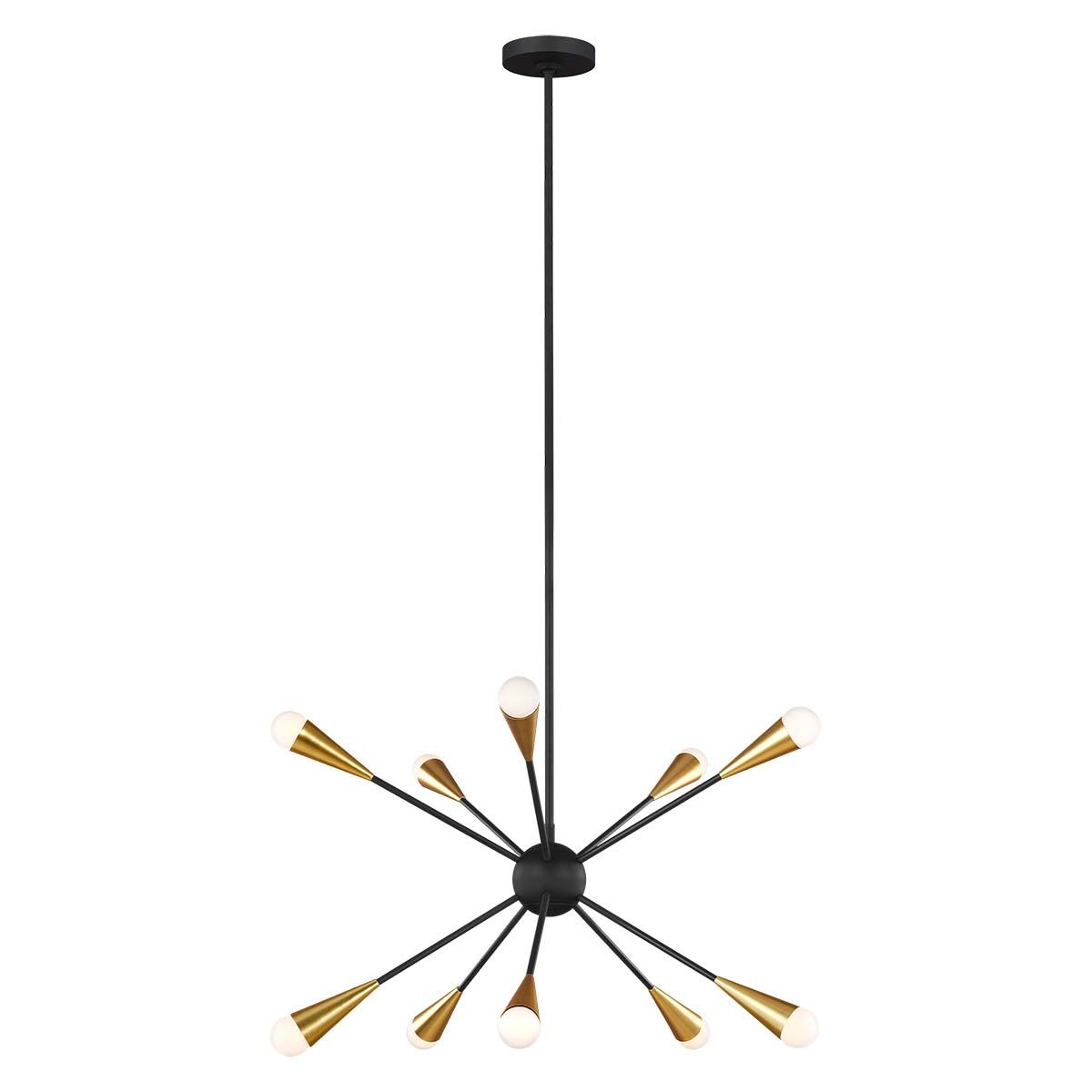 Candelabru Jax – 10 becuri, design Starburst Art Deco, Finisaj Midnight Black cu accente Burnished Brass