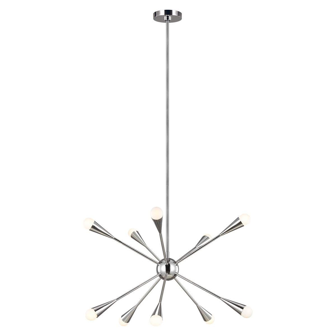 Candelabru Jax – 10 becuri, design Starburst Art Deco, Finisaj Nichel Lustruit