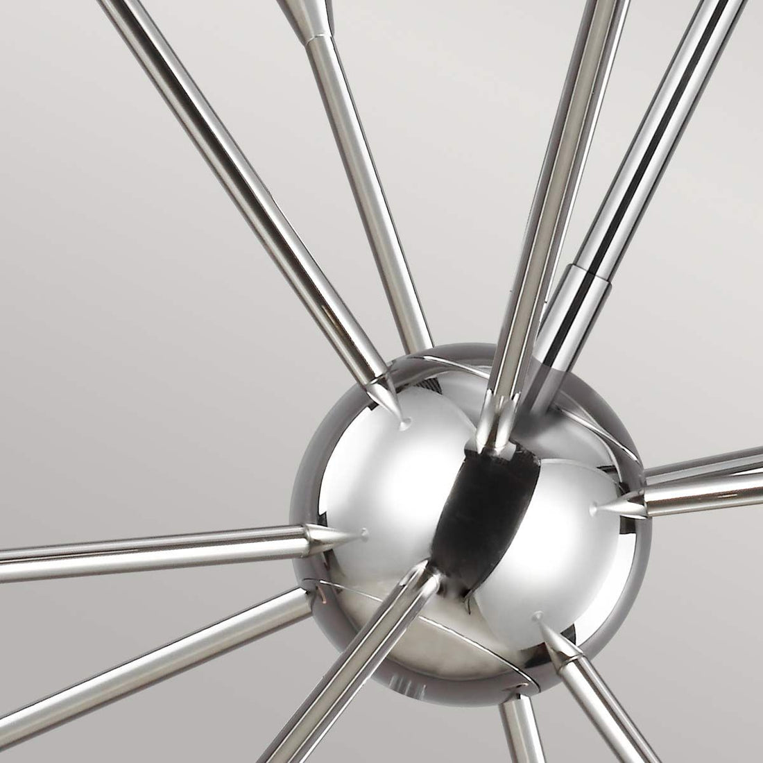 Candelabru Jax – 10 becuri, design Starburst Art Deco, Finisaj Nichel Lustruit