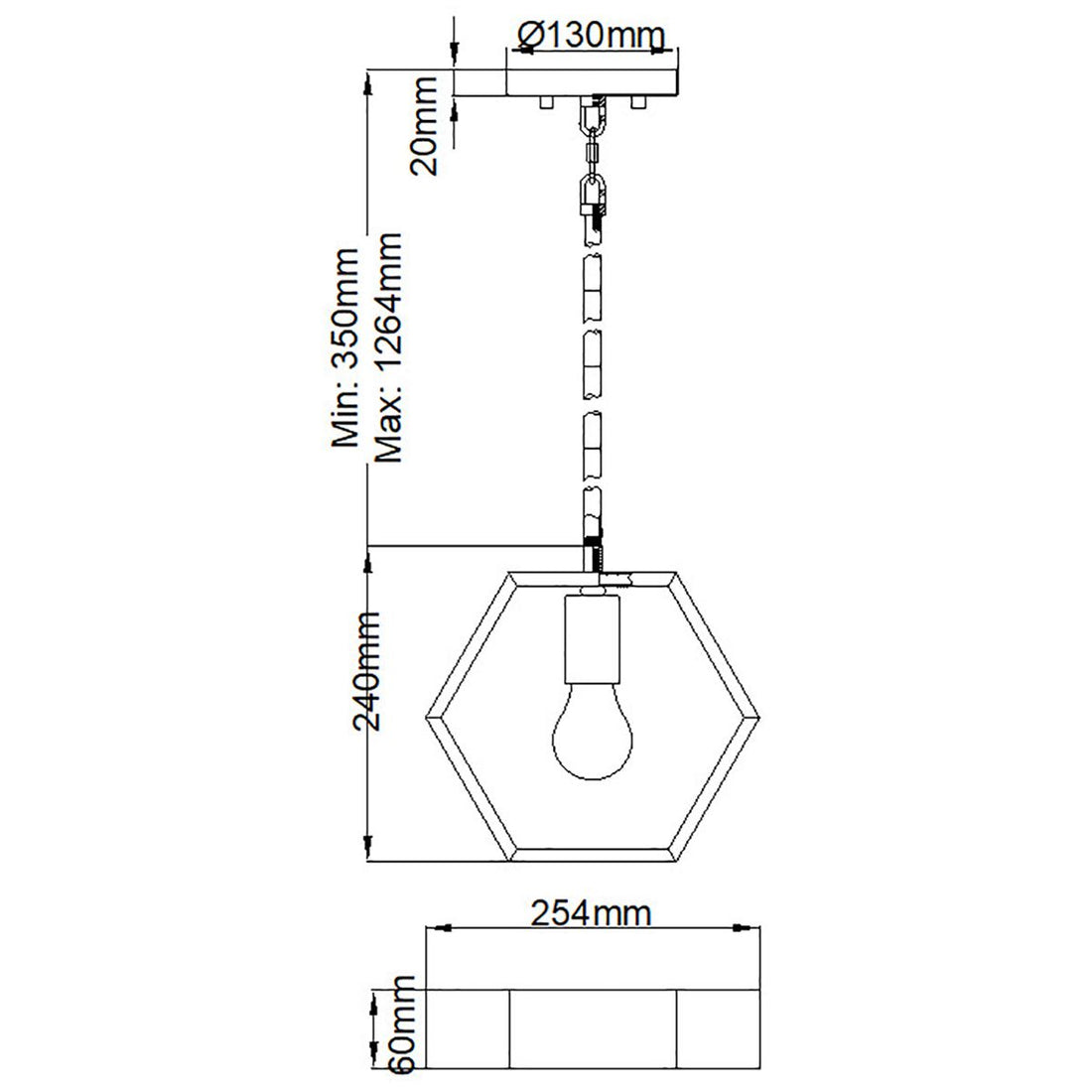 Suspensie 1 bec Bismarck – Design Geometric Modern, Negru Earth Black & Auriu