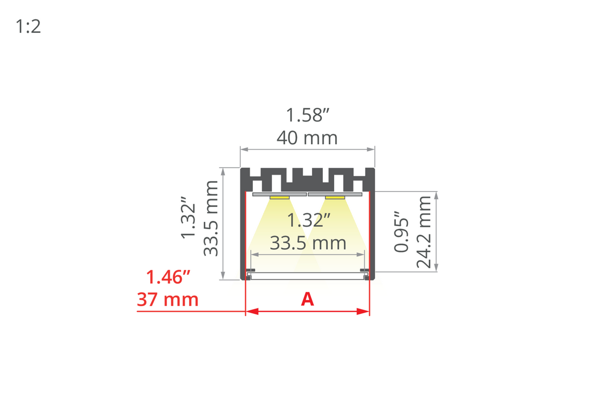 Desen tehnic profil aluminiu 4050-O, secțiune 40 × 33,5 mm