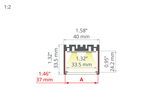 Desen tehnic profil aluminiu 4050-O, secțiune 40 × 33,5 mm