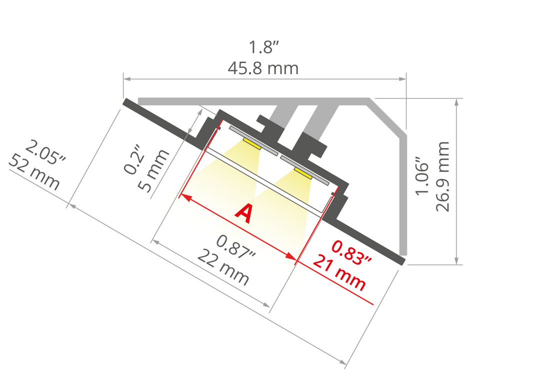 Desen tehnic profil aluminiu LOC-30, secțiune 45,8 × 26,8 mm