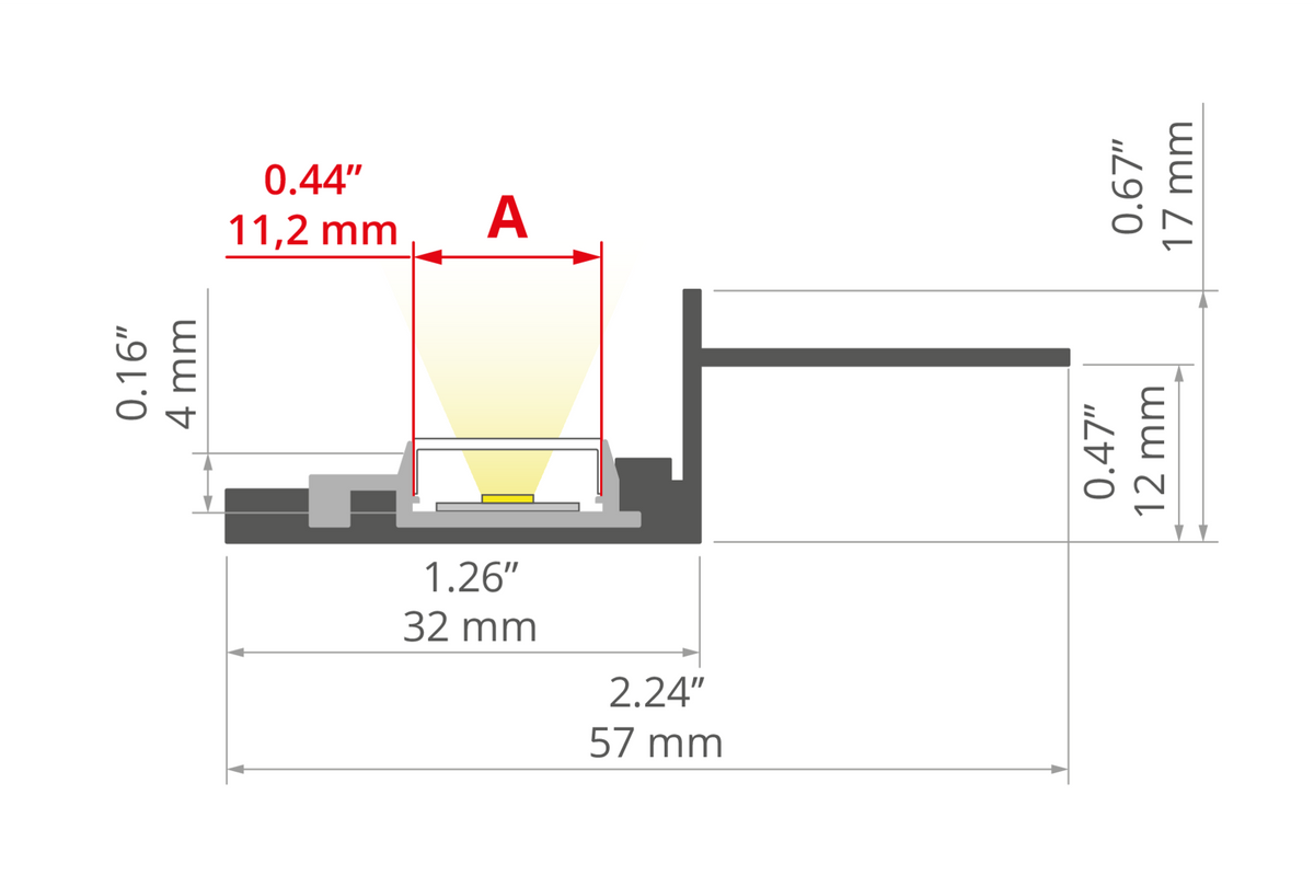 Desen tehnic profil aluminiu NISA-KRA, secțiune 57 × 17 mm
