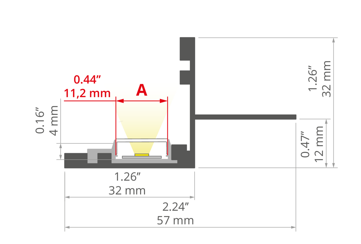 Desen tehnic profil aluminiu NISA-NI, secțiune 57 × 32 mm