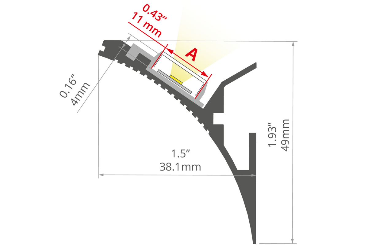 Desen tehnic profil aluminiu LIT-L, secțiune 38,1 × 49 mm