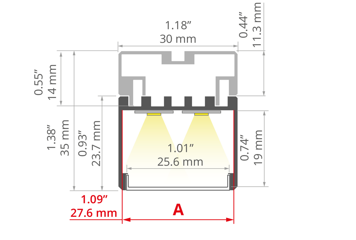 Desen tehnic profil aluminiu 3035, secțiune 30 × 35 mm
