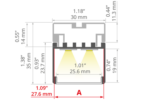 Desen tehnic profil aluminiu 3035, secțiune 30 × 35 mm