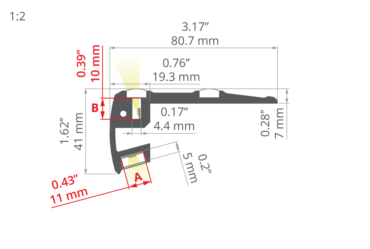 Desen tehnic profil aluminiu STEP, secțiune 80,7 × 40 mm