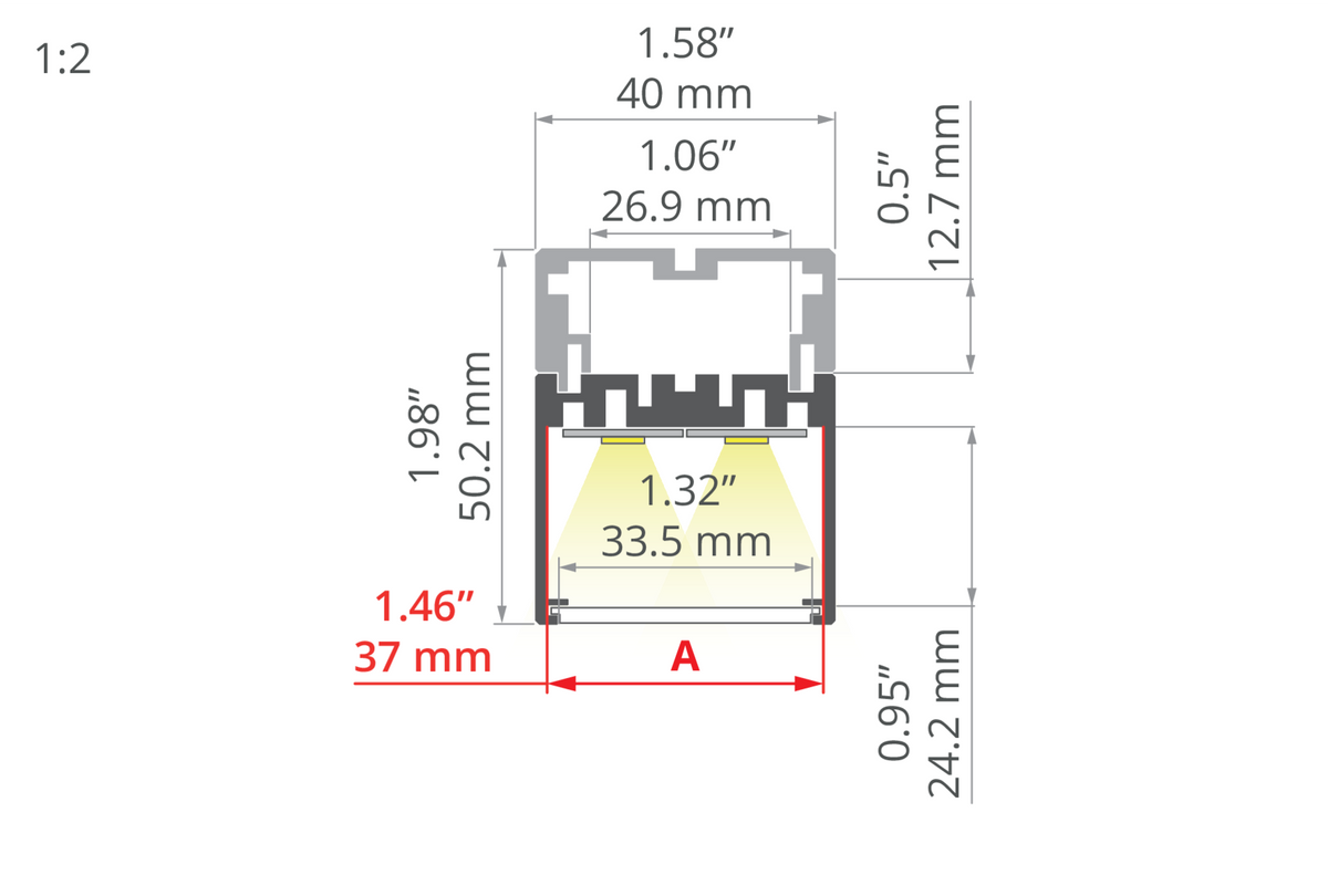 Desen tehnic profil aluminiu 4050, secțiune 40 × 50,2 mm