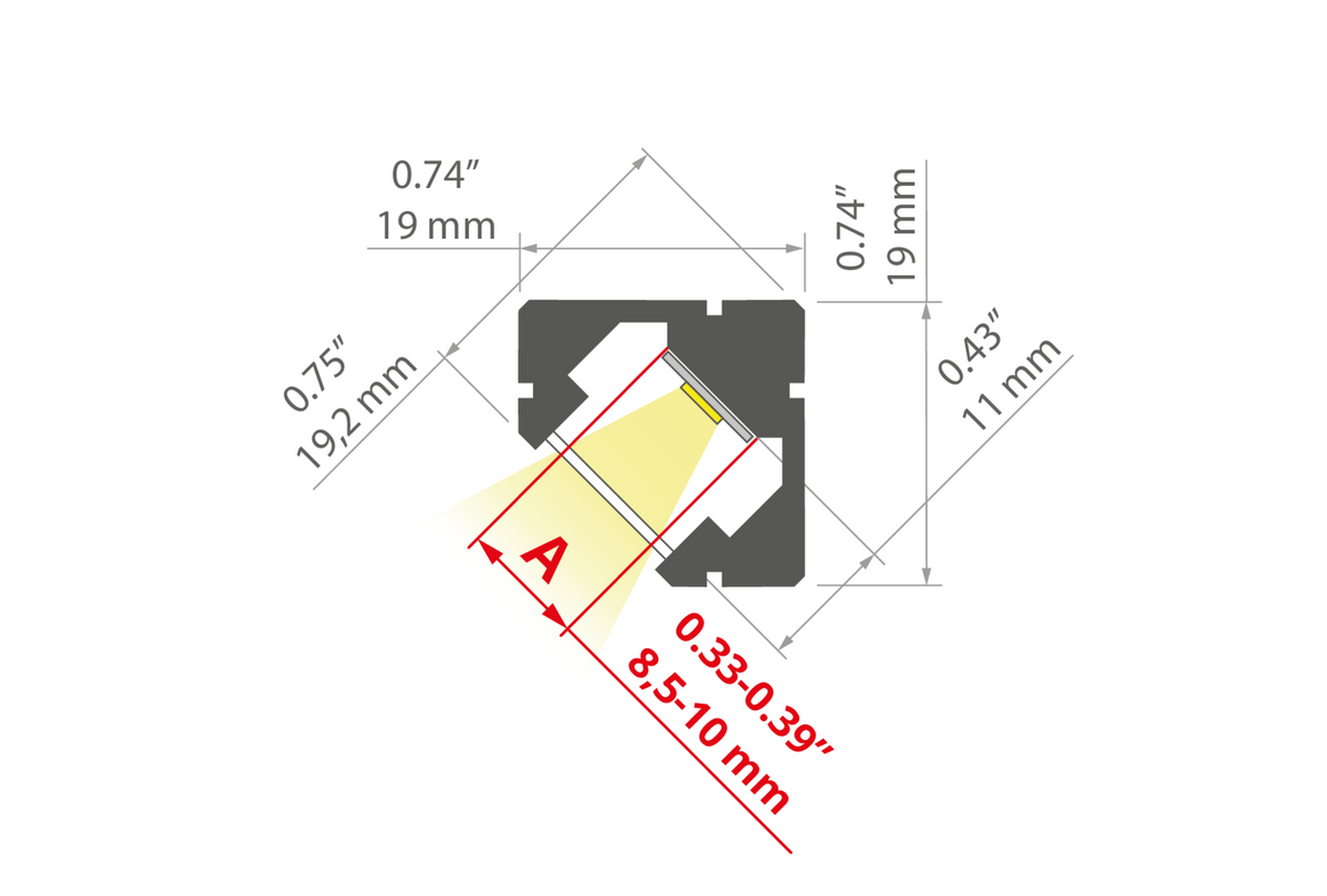 Desen tehnic profil aluminiu 45-PLUS, secțiune 19 × 19 mm