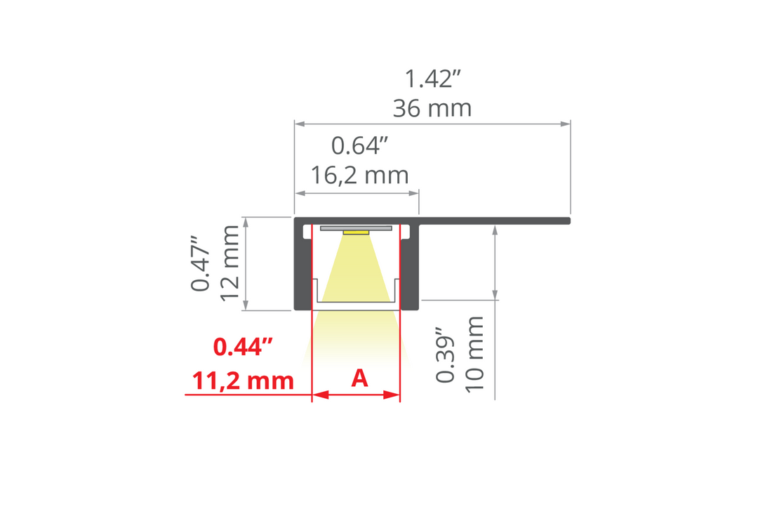 Desen tehnic profil aluminiu PDS-T-BOK, secțiune 36 × 12 mm