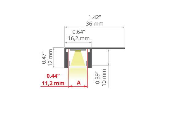 Desen tehnic profil aluminiu PDS-T-BOK, secțiune 36 × 12 mm