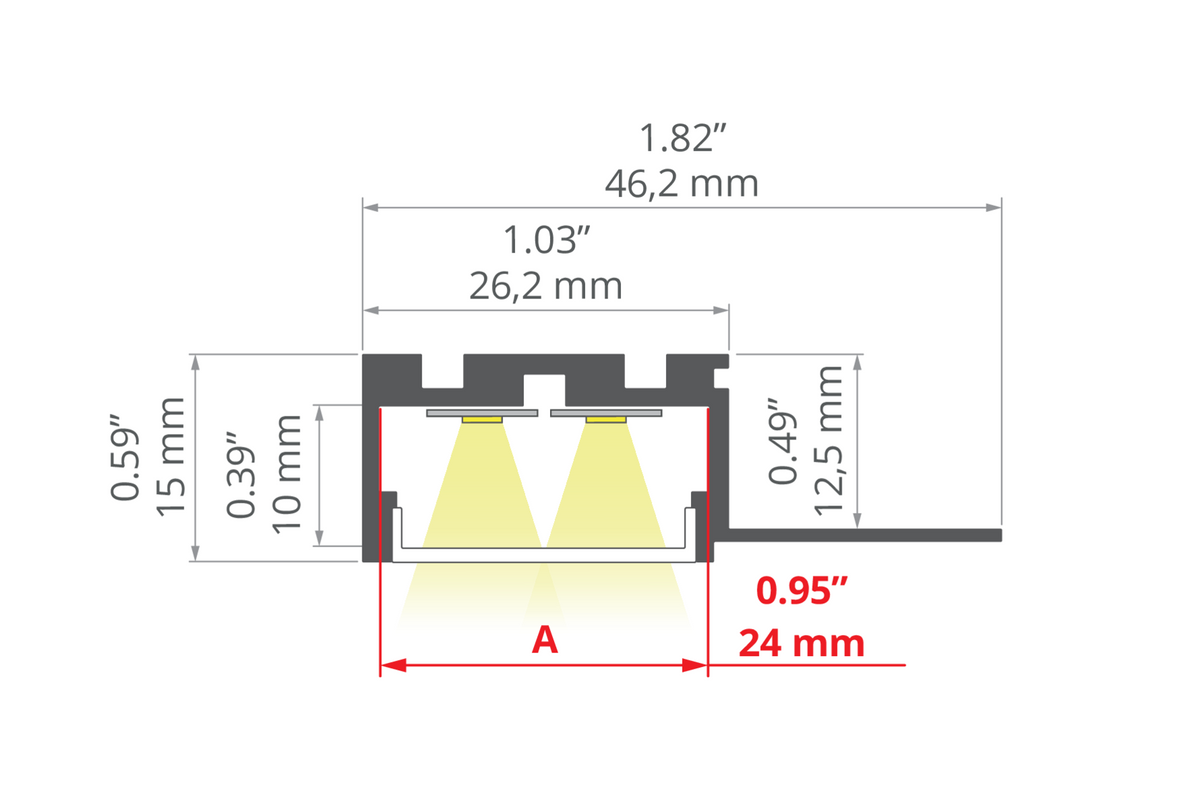 Desen tehnic profil aluminiu KOZMA-22-BOK, secțiune 46,2 × 15 mm