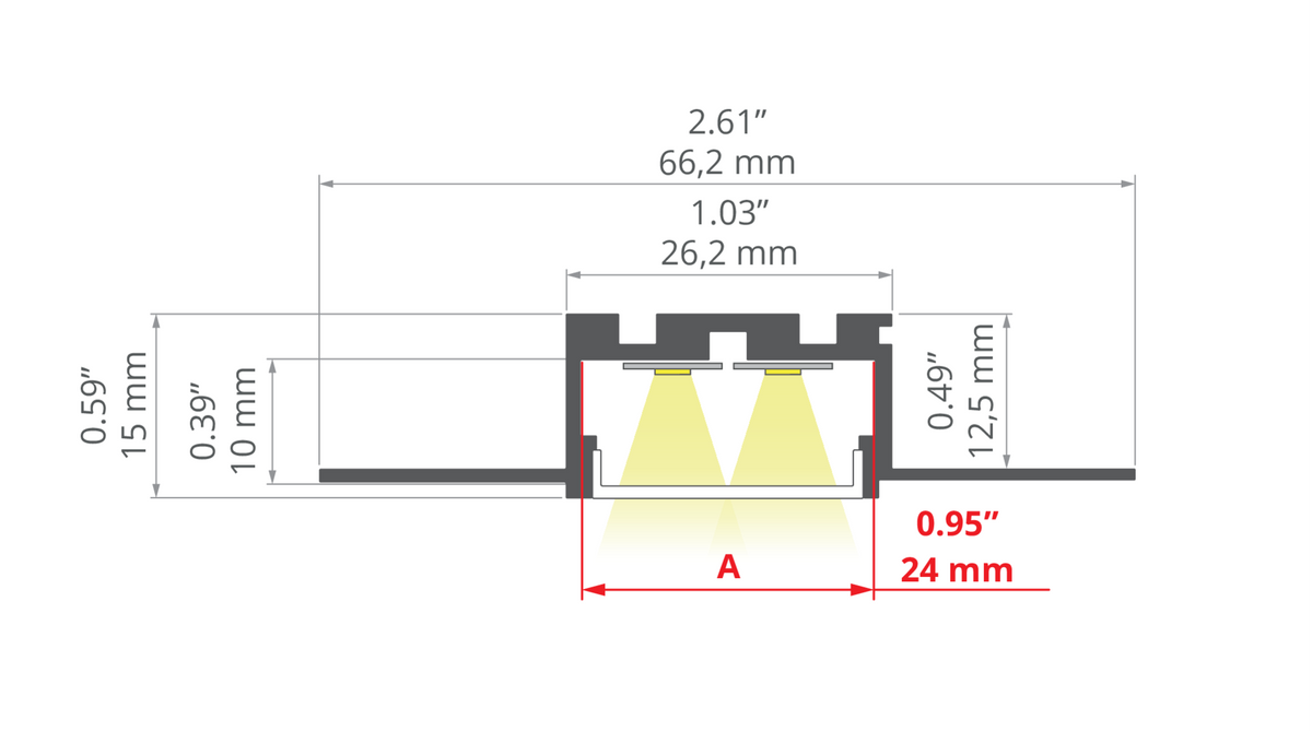 Desen tehnic profil aluminiu KOZMA-22, secțiune 66,8 × 15 mm