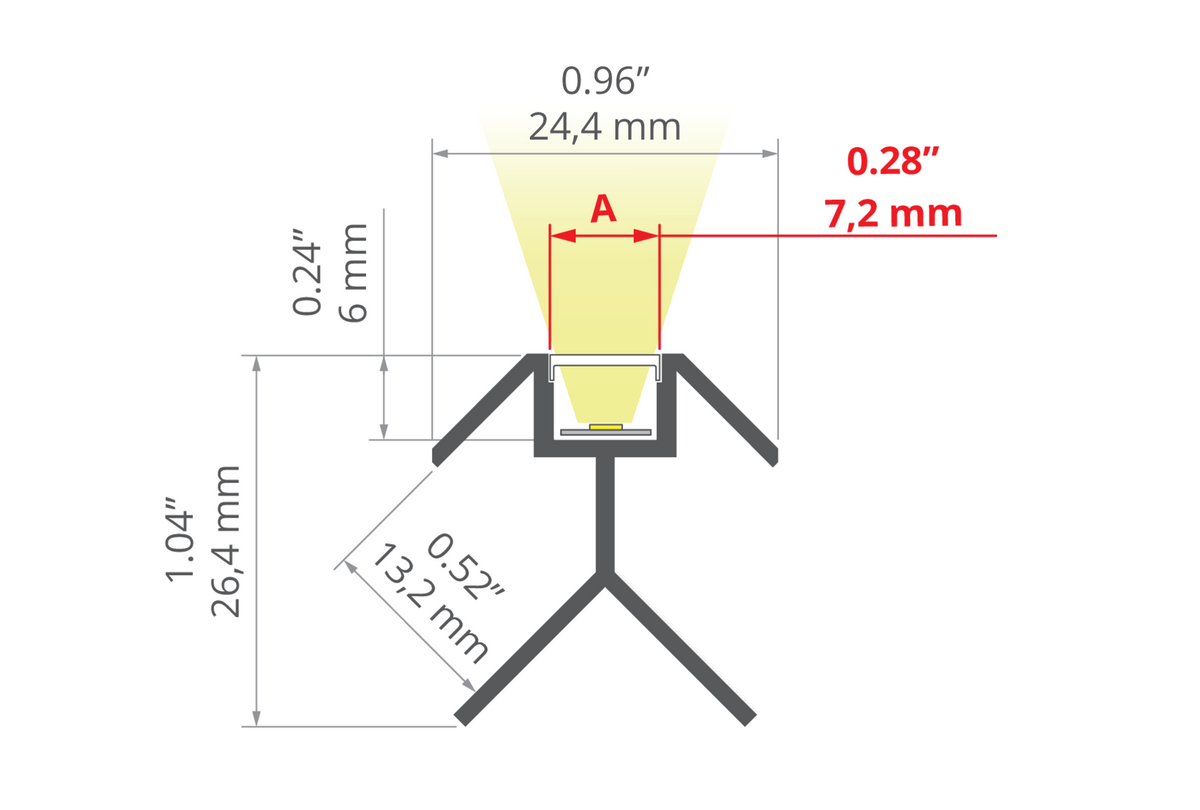 Desen tehnic profil aluminiu PIKO-KZ, secțiune 24,4 × 26,4 mm