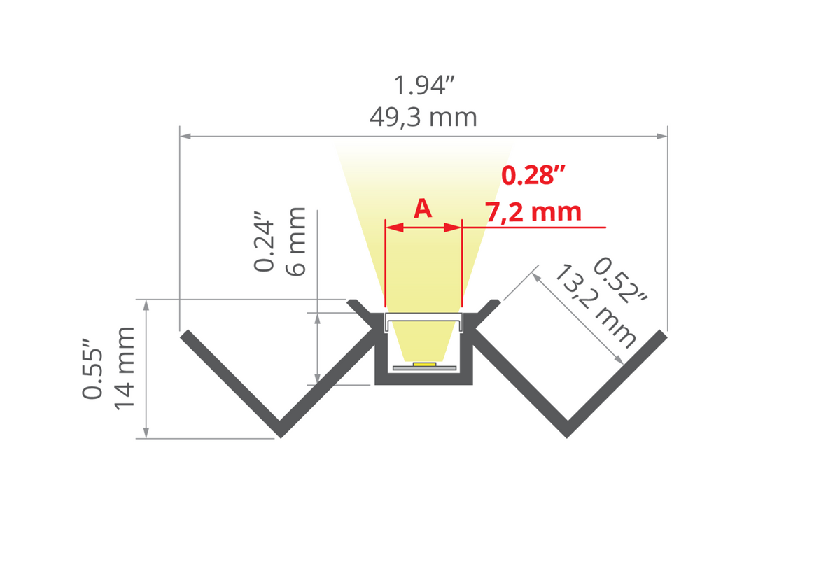 Desen tehnic profil aluminiu PIKO-KW, secțiune 49,3 × 12,7 mm