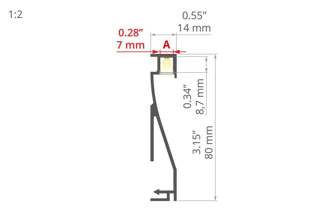 Desen tehnic profil aluminiu OLIS, secțiune 14 × 80 mm