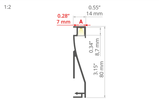 Desen tehnic profil aluminiu OLIS, secțiune 14 × 80 mm