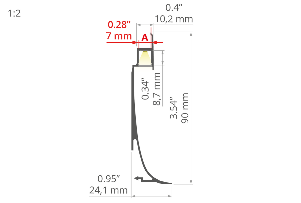 Desen tehnic profil aluminiu OLIS-K, secțiune 24 × 90 mm