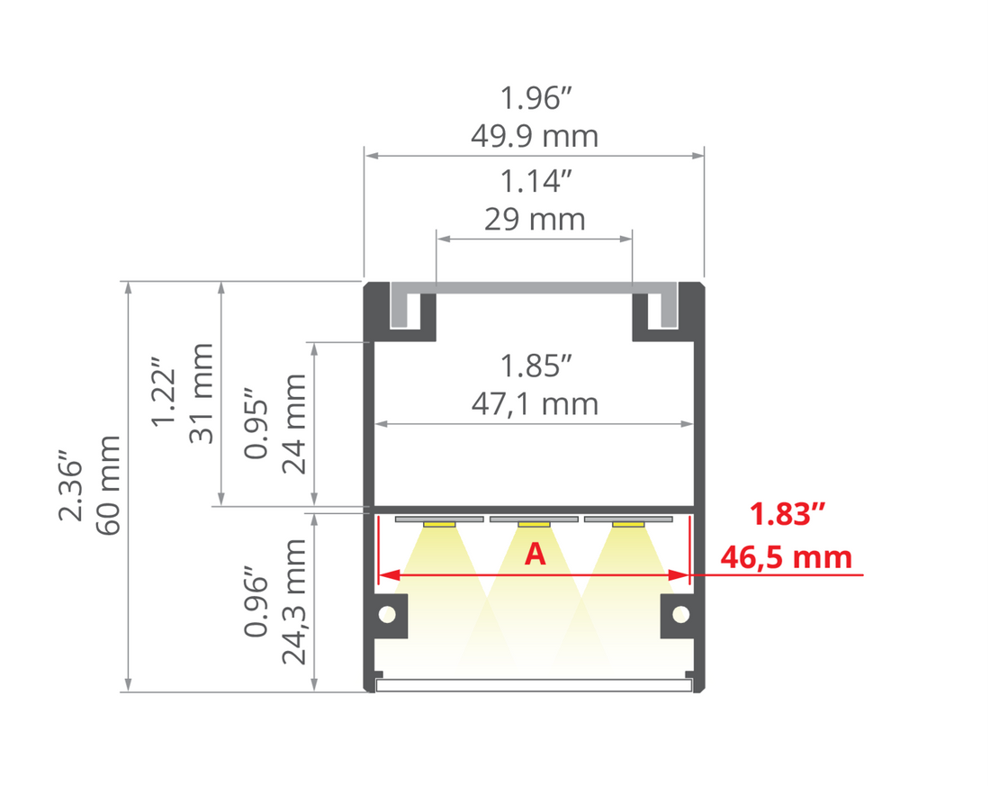 Desen tehnic profil aluminiu INTER-PLUS, secțiune 49,9 × 60 mm