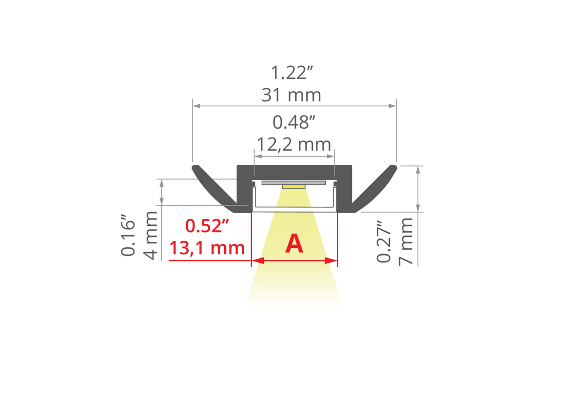 Desen tehnic profil aluminiu STOS-ALU, secțiune 31 × 7 mm