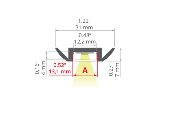 Desen tehnic profil aluminiu STOS-ALU, secțiune 31 × 7 mm