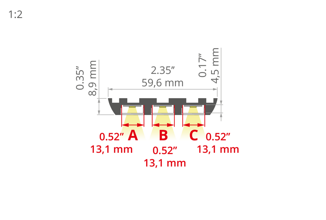 Desen tehnic profil aluminiu TRIADA, secțiune 59,6 × 8,9 mm