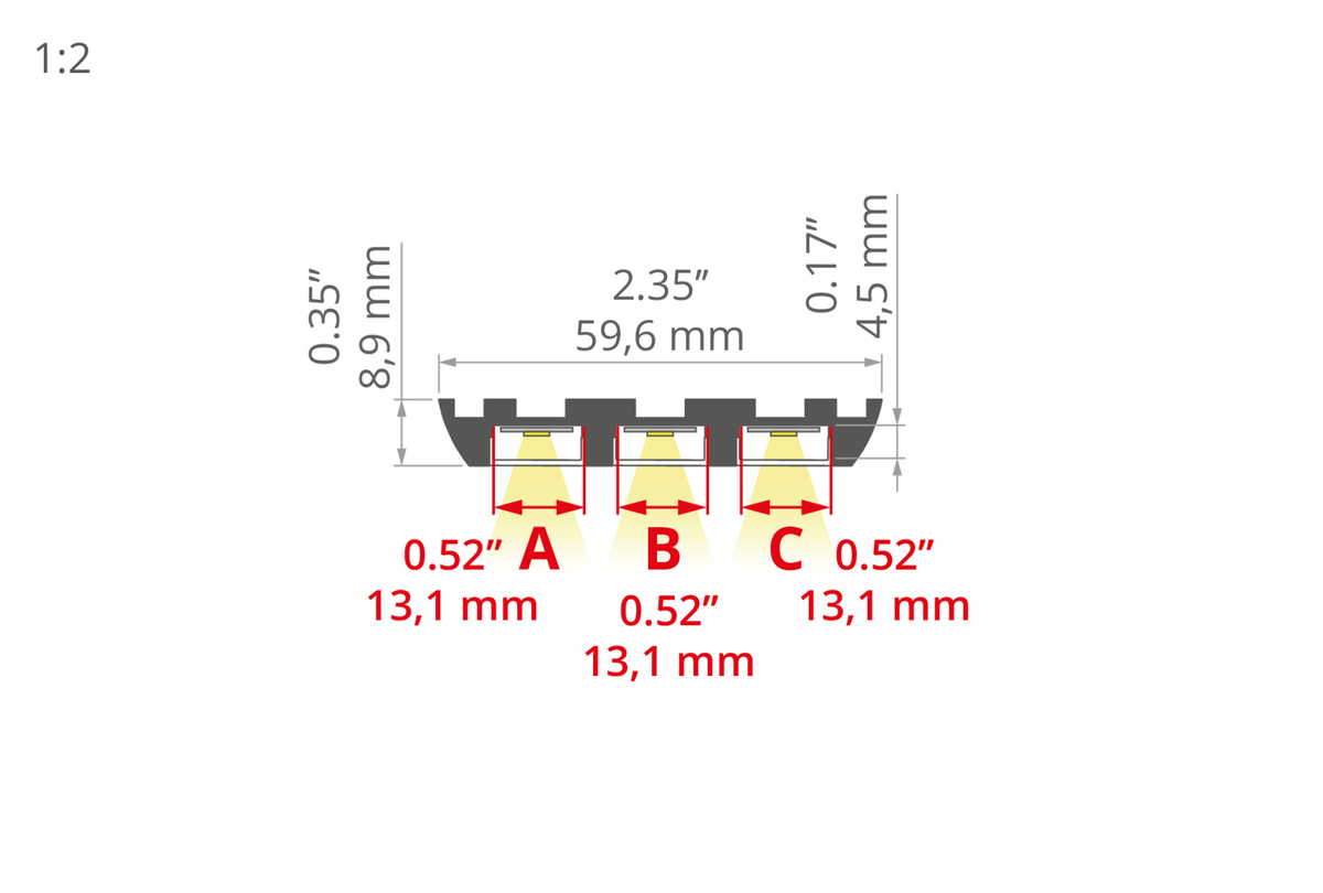 Desen tehnic profil aluminiu TRIADA, secțiune 59,6 × 8,9 mm