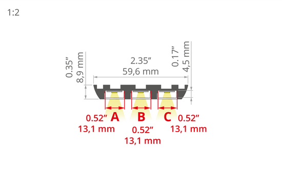 Desen tehnic profil aluminiu TRIADA, secțiune 59,6 × 8,9 mm
