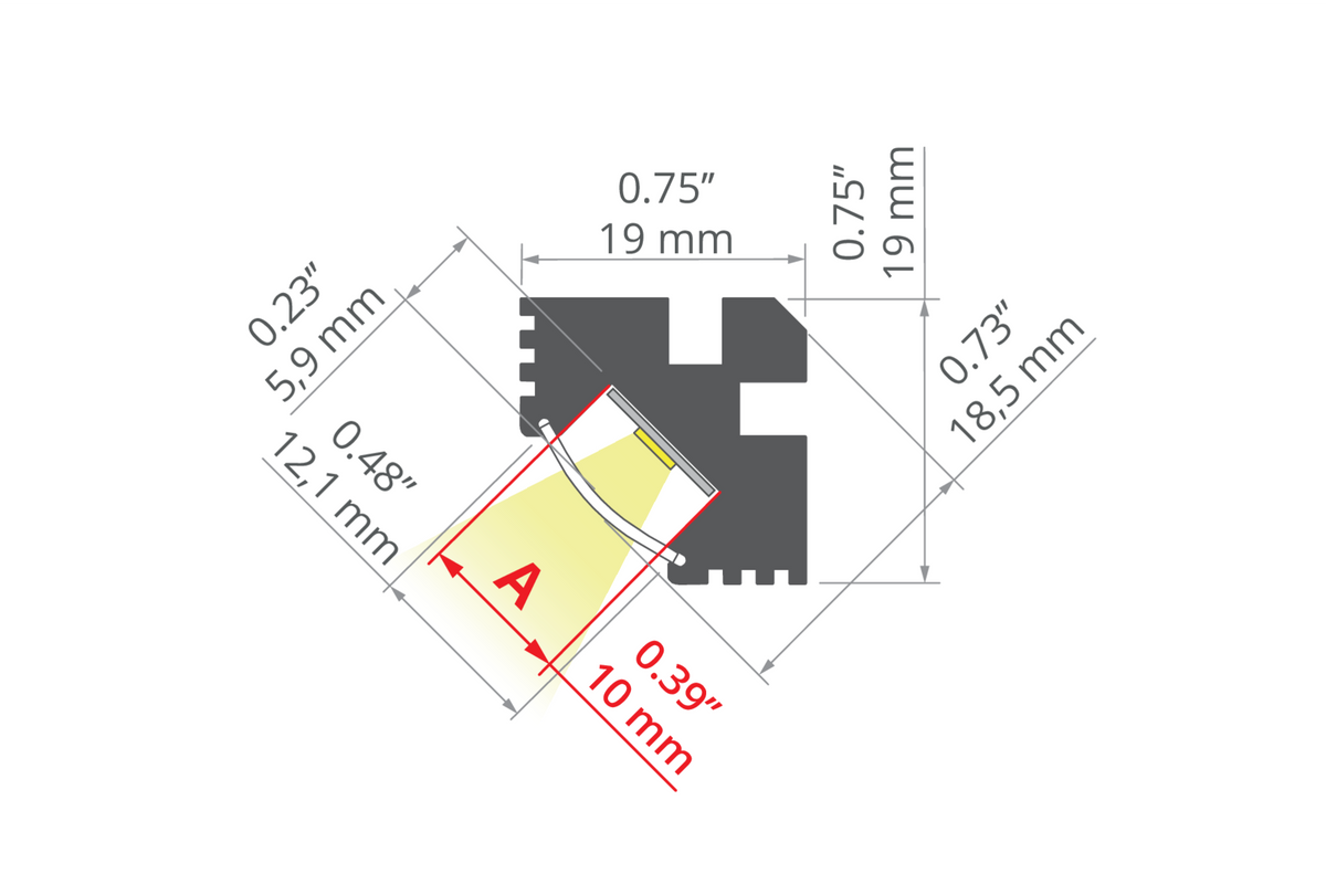 Desen tehnic profil aluminiu TAN-C5, secțiune 19 × 19 mm