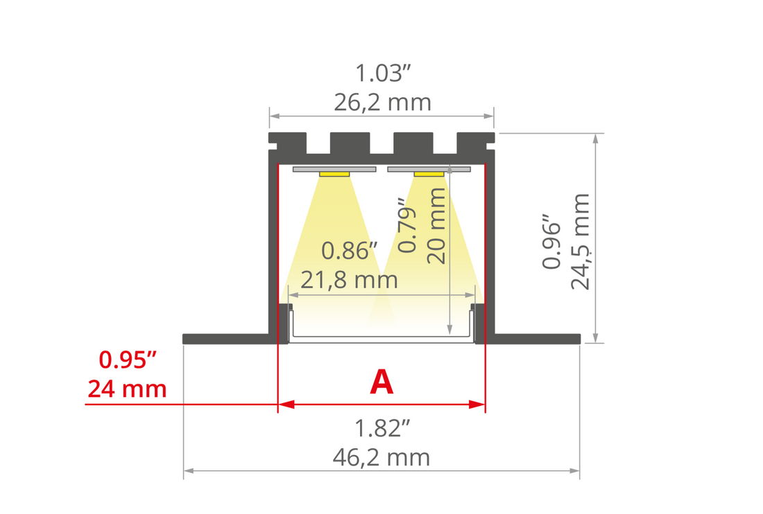 Desen tehnic profil aluminiu LARKO, secțiune 46,2 × 24,5 mm