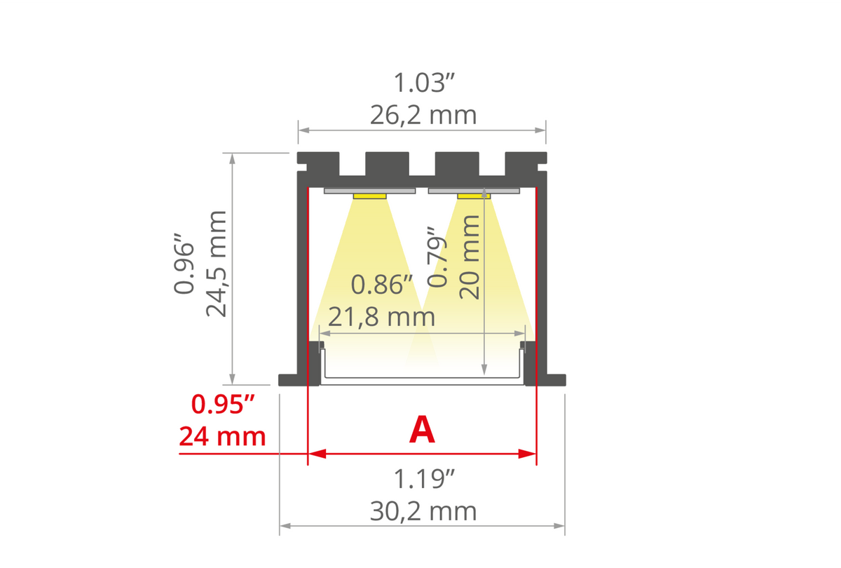 Desen tehnic profil aluminiu LOKOM, secțiune 30,2 × 24,5 mm