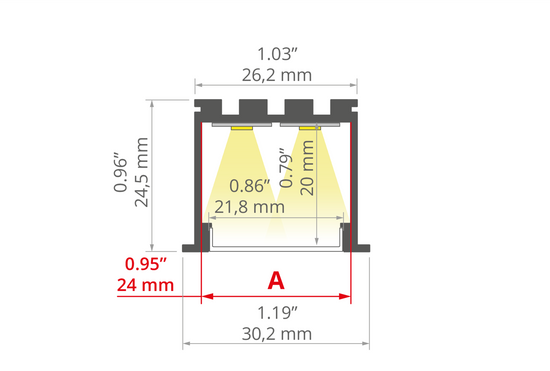Desen tehnic profil aluminiu LOKOM, secțiune 30,2 × 24,5 mm