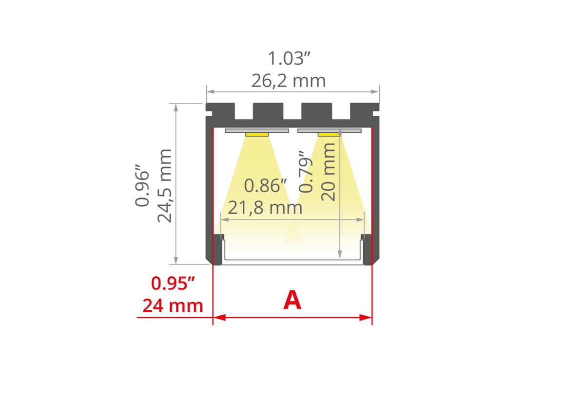 Desen tehnic profil aluminiu LIPOD, secțiune 26,2 × 24,5 mm