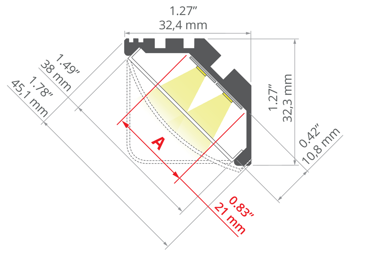Desen tehnic profil aluminiu KOPRO, secțiune 32,4 × 32,3 mm