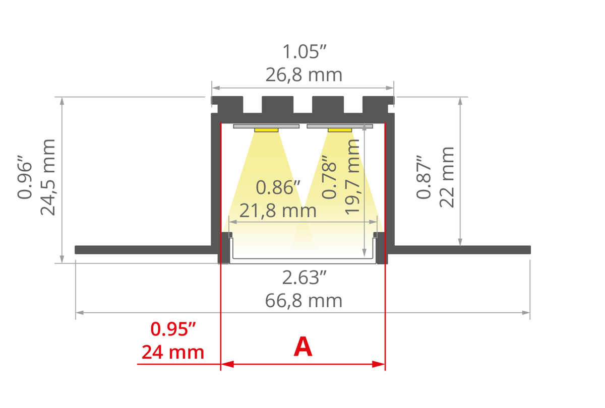 Desen tehnic profil aluminiu KOZEL, secțiune 66,8 × 24,5 mm
