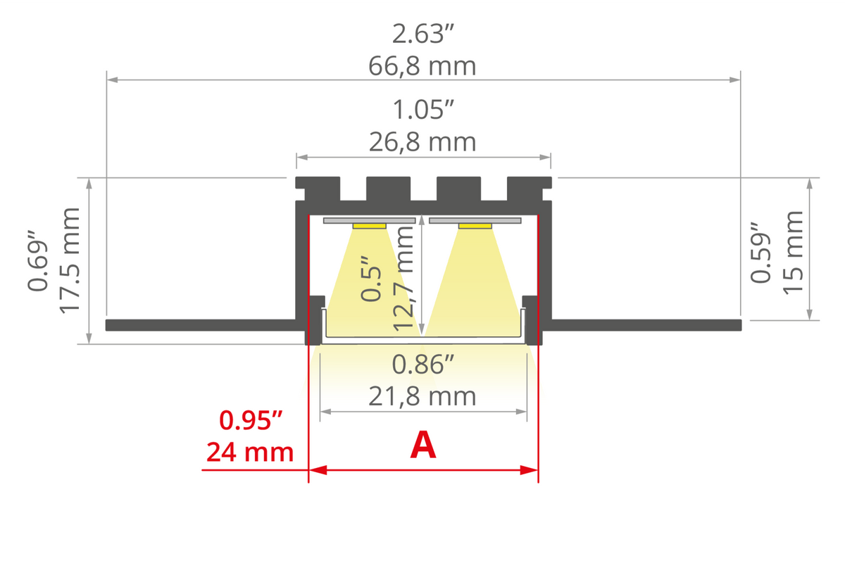 Desen tehnic profil aluminiu KOZUS, secțiune 66,8 × 17,5 mm