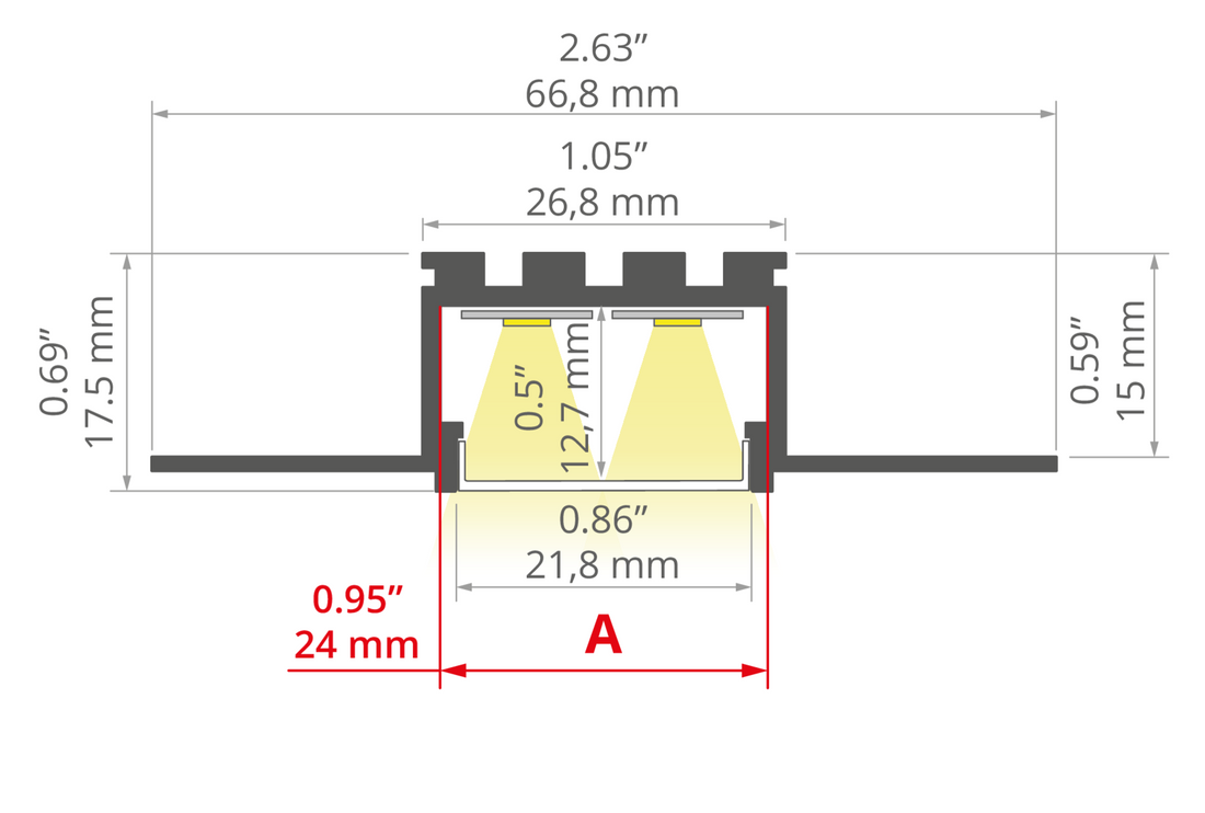 Desen tehnic profil aluminiu KOZUS-BD, secțiune 66,8 × 17,5 mm