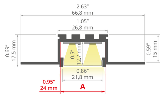 Desen tehnic profil aluminiu KOZUS-BD, secțiune 66,8 × 17,5 mm