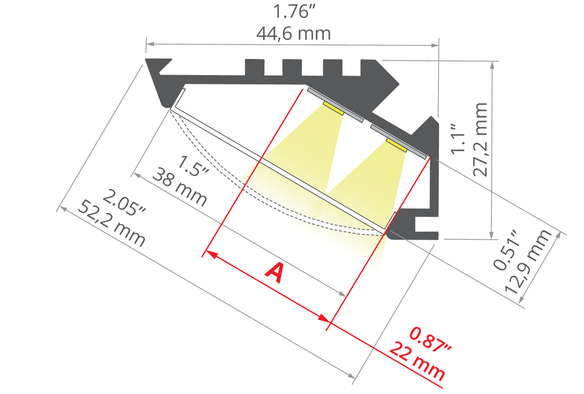 Desen tehnic profil aluminiu KOPRO-30, secțiune 44,6 × 27,2 mm
