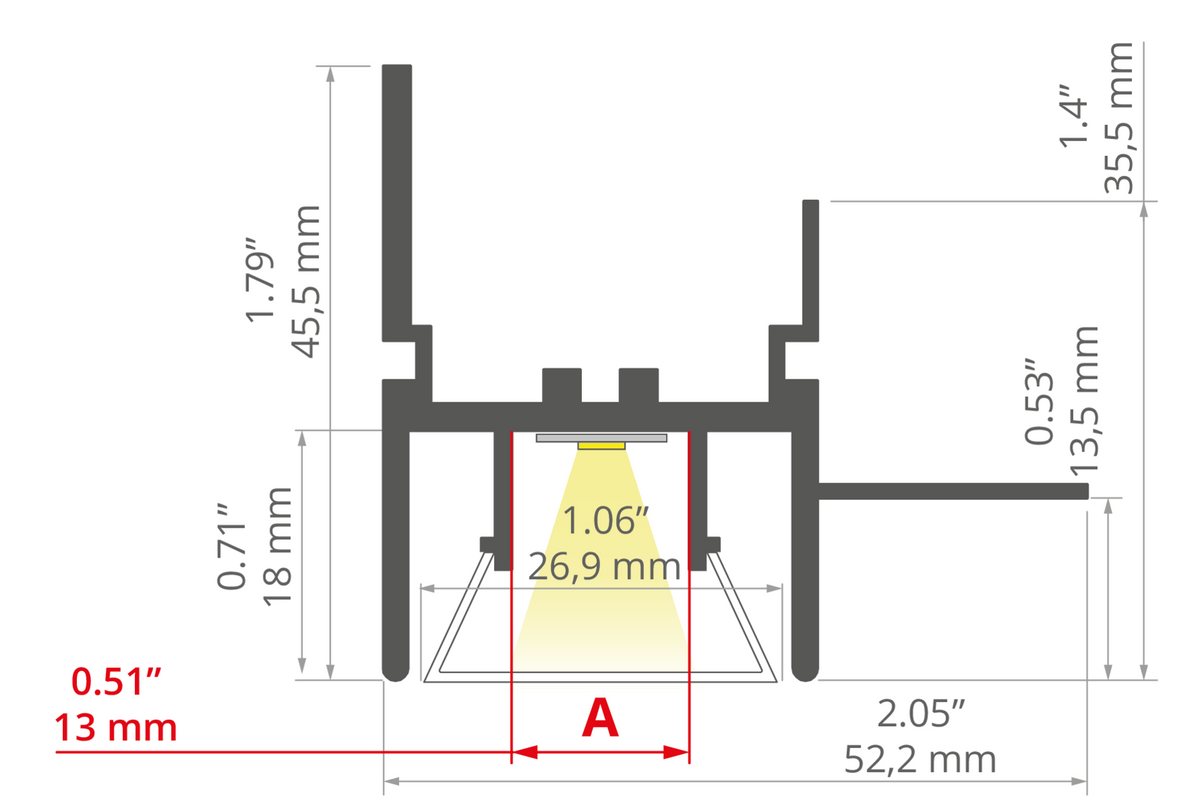 Desen tehnic profil aluminiu FOLED-BOK, secțiune 52,2 × 45,5 mm