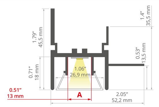 Desen tehnic profil aluminiu FOLED-BOK, secțiune 52,2 × 45,5 mm