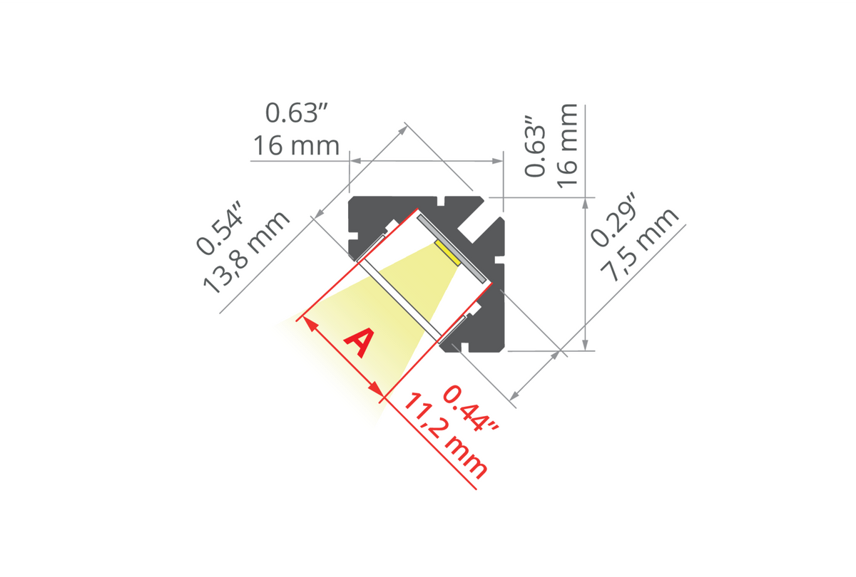Desen tehnic profil aluminiu 45-16, secțiune 16 × 16 mm