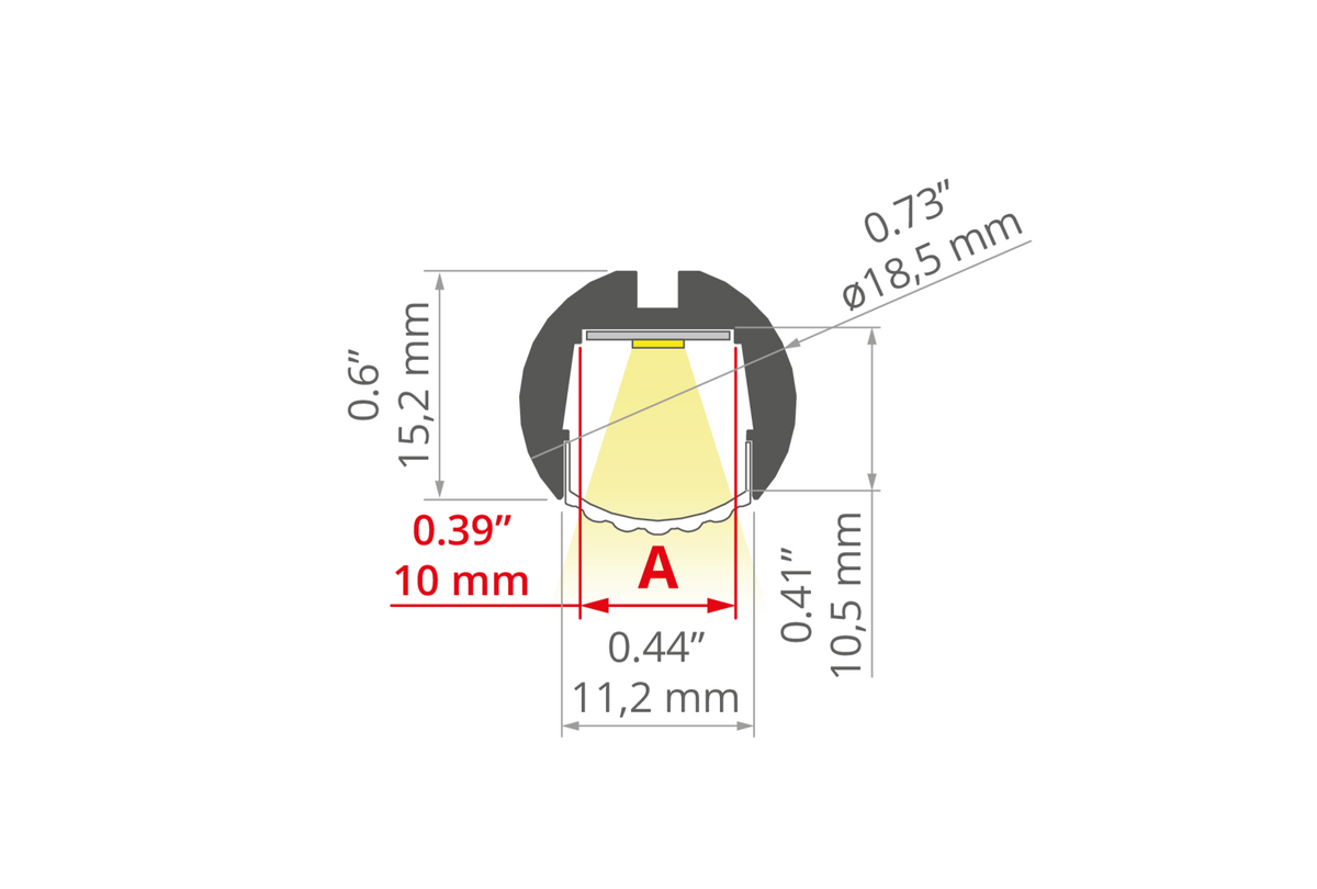 Desen tehnic profil aluminiu OLEK, secțiune 18,5 × 15,2 mm