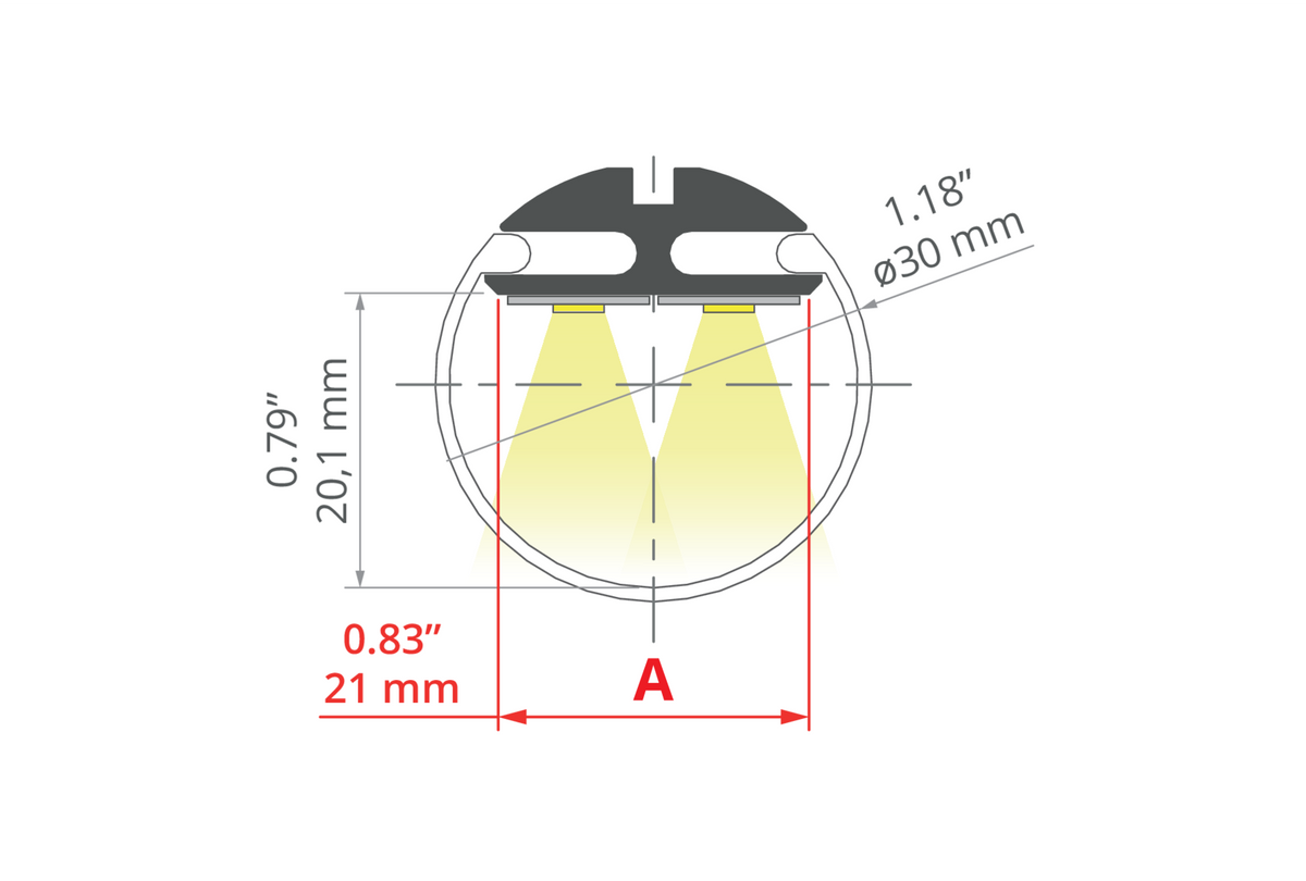 Desen tehnic profil aluminiu JAZ, secțiune 22,8 × 8,38 mm