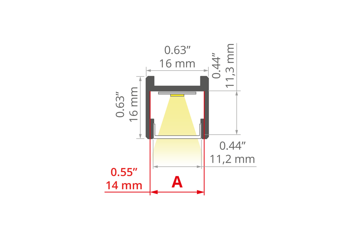 Desen tehnic profil aluminiu PDS-H, secțiune 16 × 16 mm