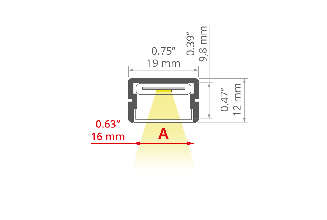 Desen tehnic profil aluminiu SILER, secțiune 19 × 12 mm