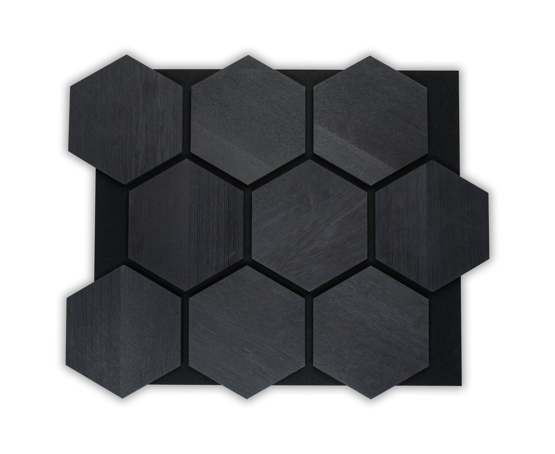 Panou acustic hexagonal de tip riflaj din lemn de frasin negru - Decorevo